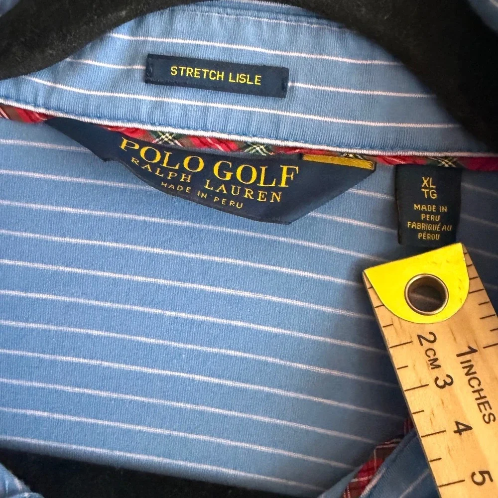 Polo Golf Ralph Lauren Mens XL Blue White Striped Stretch Lisle Pocket Shirt